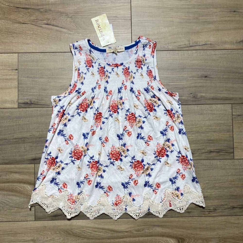 Rewind Womens Floral Crochet Lace Hem Tank Top Size Small